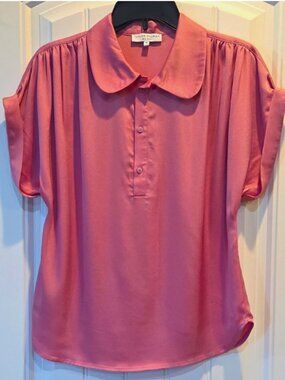 Taylor Tillman New York Womens Pink Solid Collared Button Front Blouse M